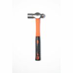 Century USA ball peen hammer with orange and black ergonomic fiberglass handle for metalworking tasks.