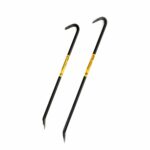 Set of black heavy-duty wrecking bars with flat ends and curved claws, ideal for prying and demolition.