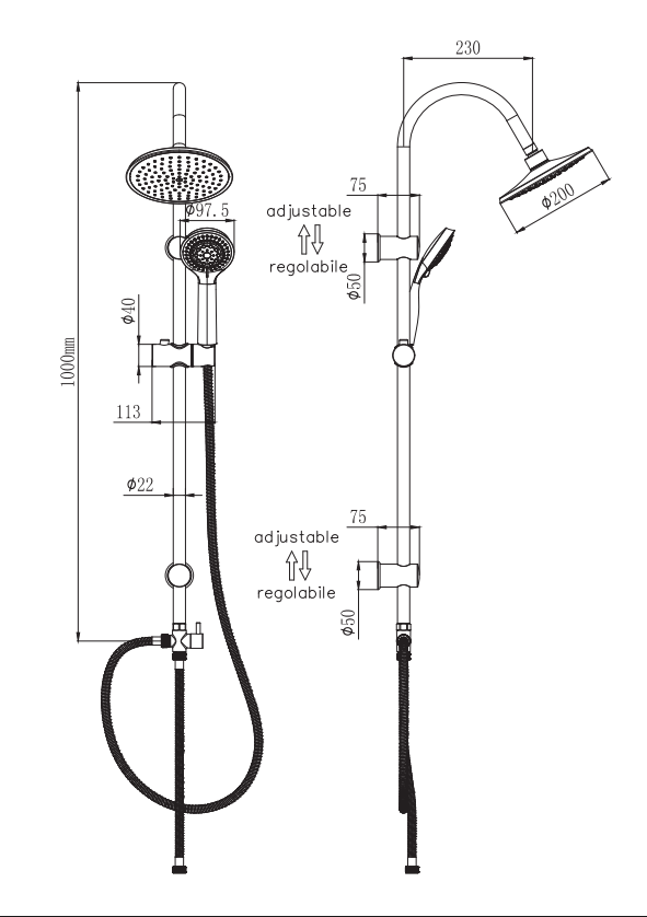Laos M633 Shower Column with Diverter Italian Design