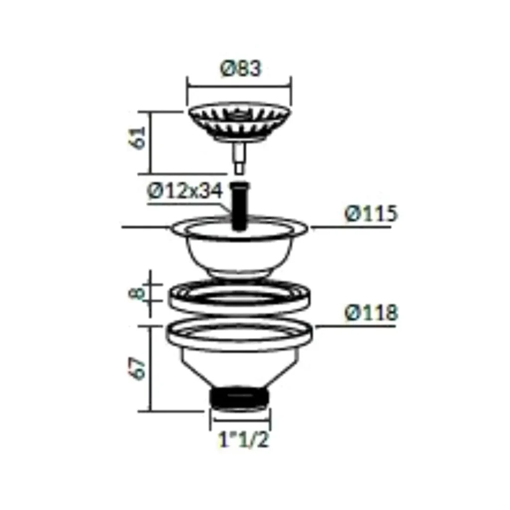 MARYPLAST Stainless Steel Basket Waste 1.5" – Anti-Clog Kitchen Sink Drain, Made in Italy