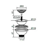 MARYPLAST Stainless Steel Basket Waste 1.5" – Anti-Clog Kitchen Sink Drain, Made in Italy