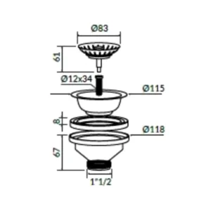 MARYPLAST Stainless Steel Basket Waste 1.5" – Anti-Clog Kitchen Sink Drain, Made in Italy