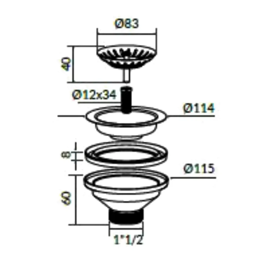 MARYPLAST Stainless Steel Basket Waste 1.5" – Anti-Clog Kitchen Sink Drain, Made in Italy