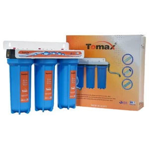 TRIPLE WATER FILTER 10" BLUE BOTTLE TOMAX WITH CUNO, CARBON NET, & CARBON PLAIN CANDLE