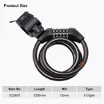 1200×12mm 5 Digit Combination Bicycle Cable Lock - Image 10