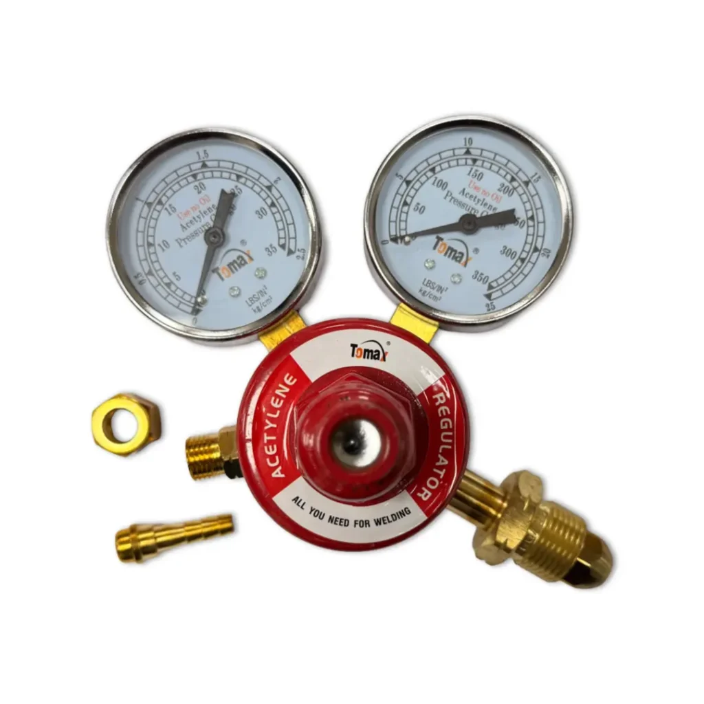 Tomax Acetylene Regulator | Light Duty | Brass | CGA 993 TOMAX Acetylene Regulator | 350 PSI | 35 PSI | CE Certified