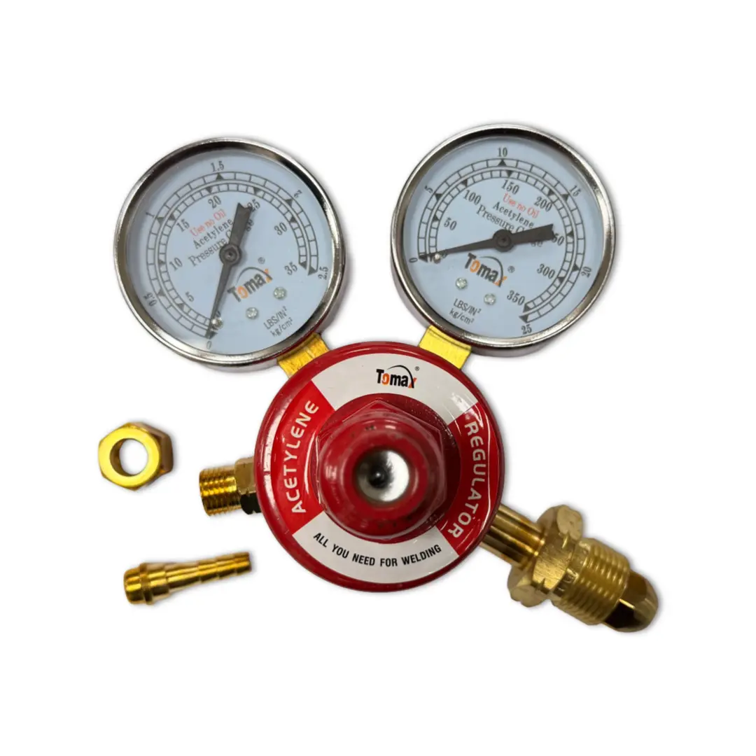 TOMAX ACETYLENE REGULATOR LIGHT DUTY Tomax Acetylene Regulator | Light Duty | Brass | CGA 993 TOMAX Acetylene Regulator | 350 PSI | 35 PSI | CE Certified